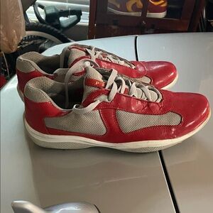Prada Men's Red and Gray Sneakers
